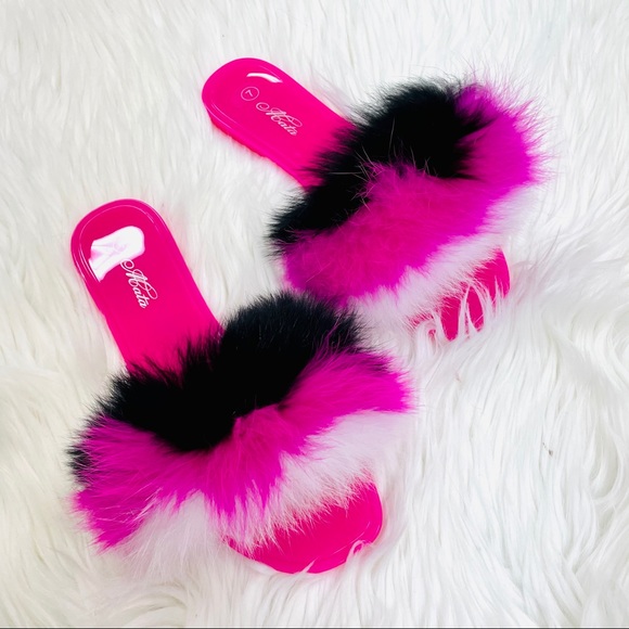Shoes - Fuchsia fur jelly sandal